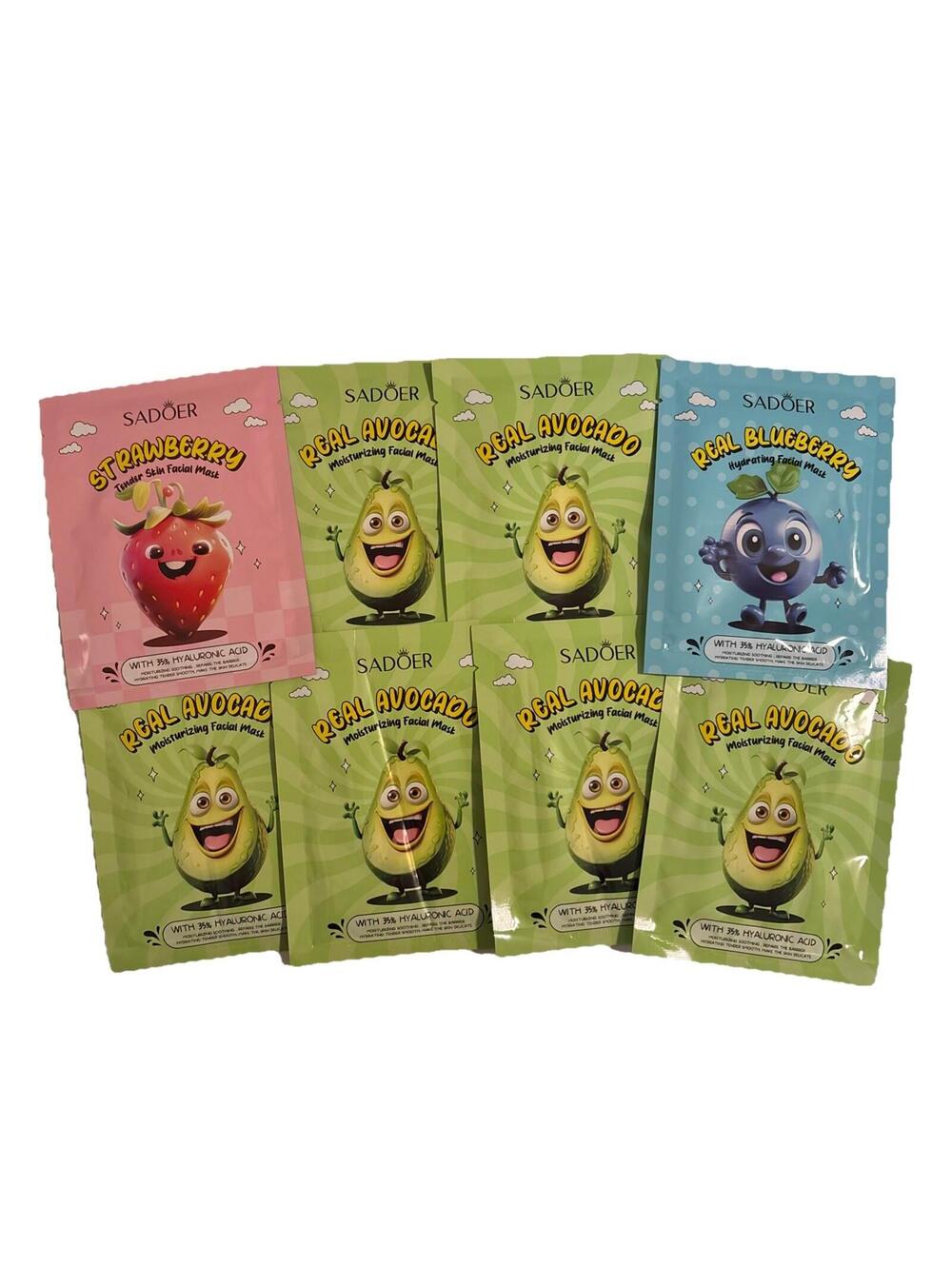 SADOER Strawberry, Avocado Facial Mask Set Hydrating Moisturizing Skincare Lot 8
